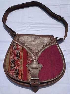 Handmade Genuine Leather Peruvian Woven Saddle Crossbody Bag Boho Western